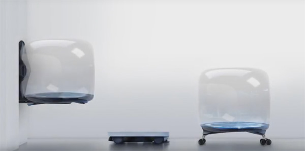 כלי תחבורה שמורכב ממיכל ובסיס ממונע ויכול גם לטפס על קירות. צילום מתוך הוידאו