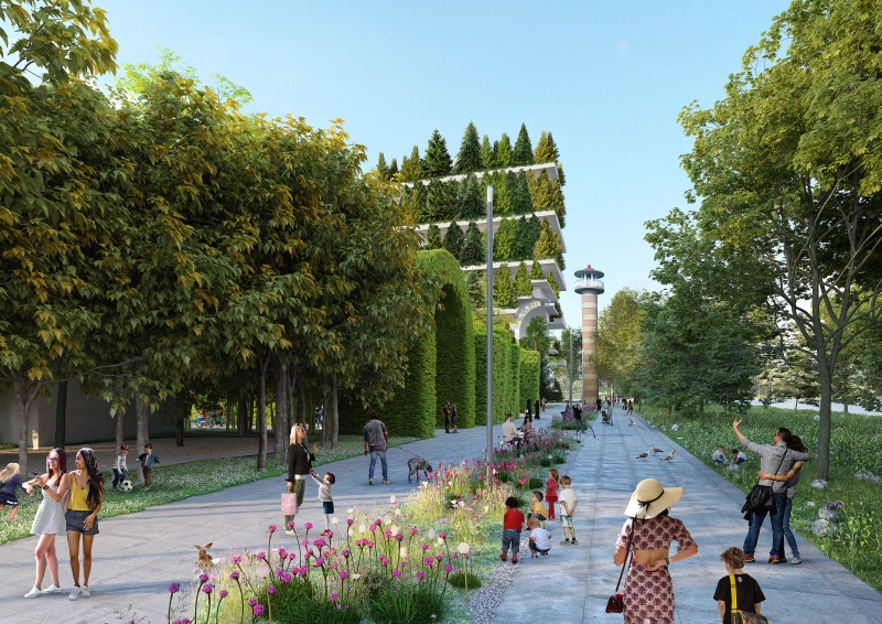 Flores Tower Façade, Floraide masterplan render. Image Credit: MRDV