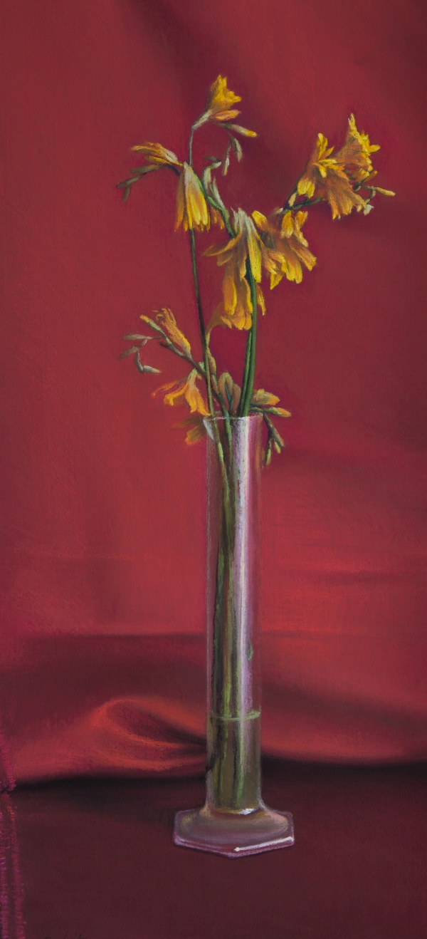 Dead Flowers against Red, 61x25.5, pastel on paper, David Nipo, 2021,Photo Credit : Elisha Nipo