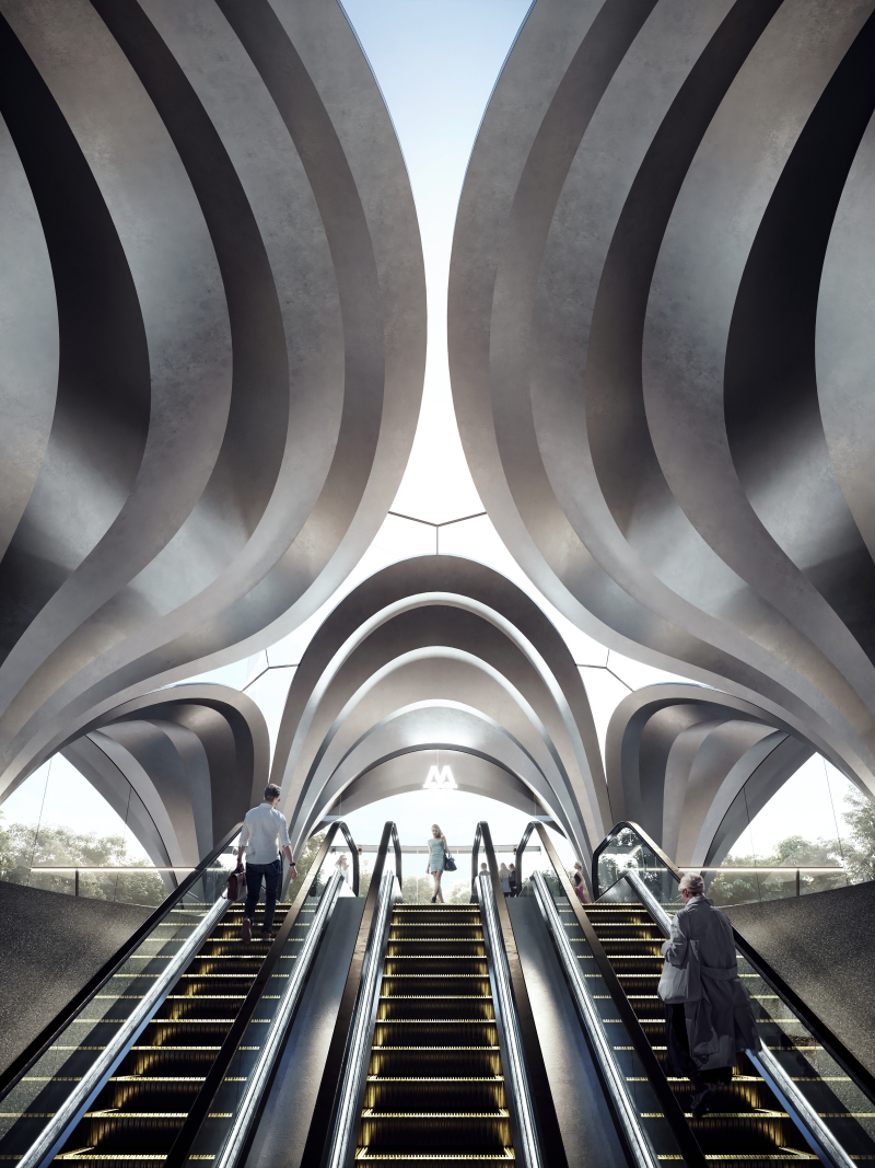 ZHA Dnipro Metro Stations,Render by ATCHAIN