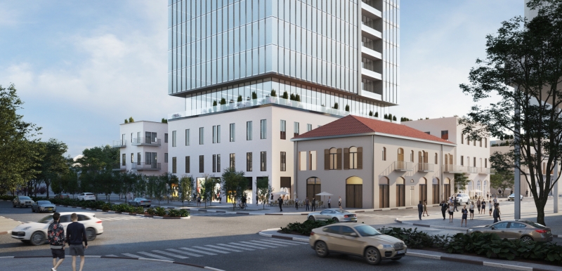 מתחם אליפלט תל אביב. מבט מרחוב אילת פינת אליפלט. קרדיט הדמיה: סטודיו 84