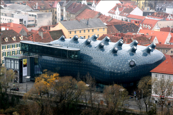 &nbsp;Kunsthaus in Graz, as seen from Schlossberg
