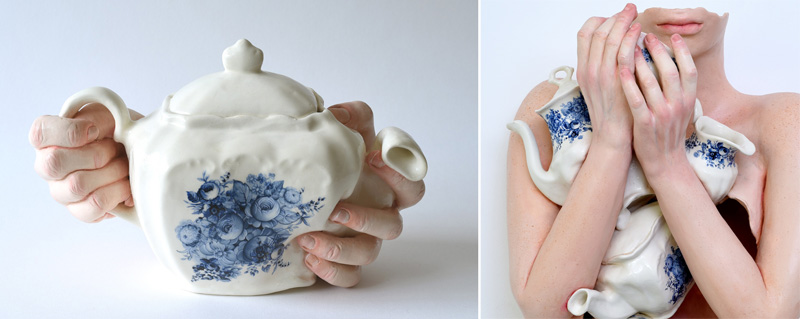 רונית ברנגה - מימין: Hollowed Lady Squeezing and Pinching Kettle. משמאל: Whispering to Myself, מתוך "מגרש המשחקים של השדים", גלרית בות