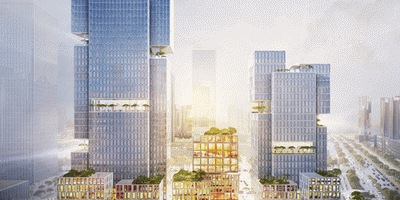 floating cubes buildings to reflect the world of business - English version